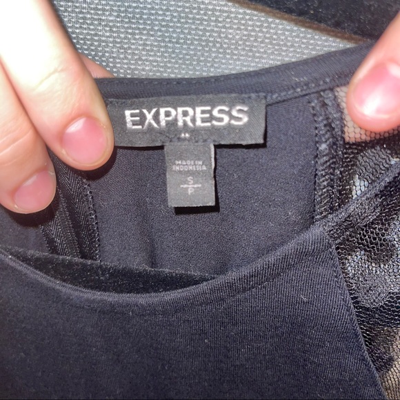 Express Black Dress with Mesh Polka Dot sleeves - Picture 3 of 3